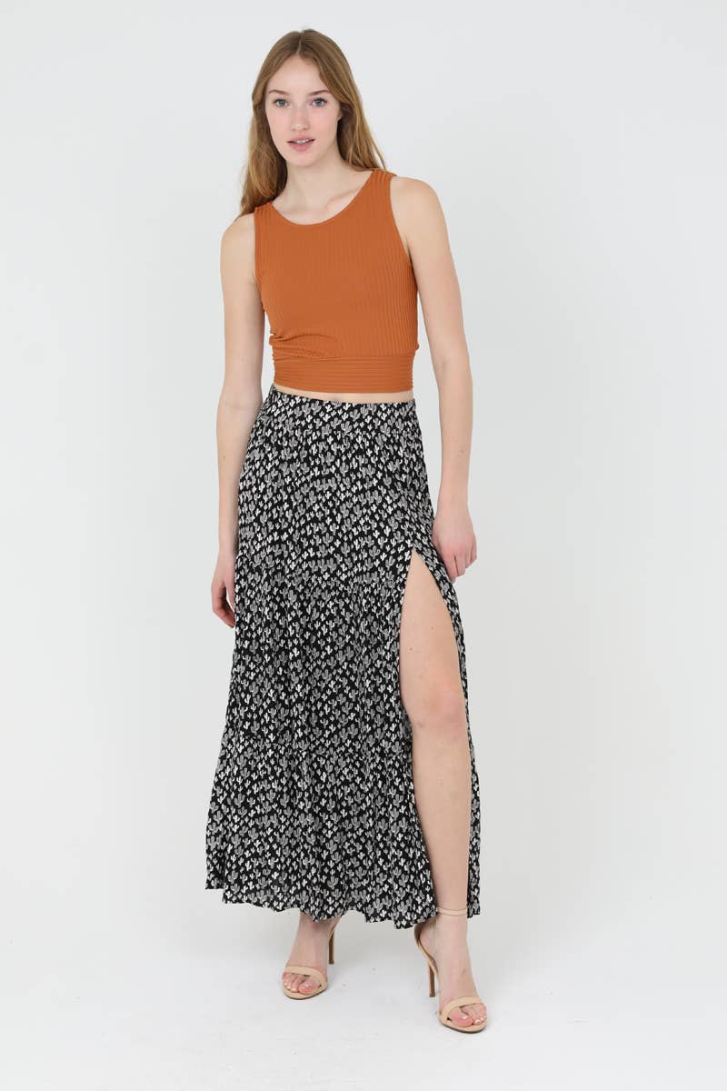 ANGIE – Engroshandel Nederdel - Dame – 26N20-W980 KAKTUSPRINT MAXI NEDERDEL MED ELASTISK TALJE MED SLIDS2