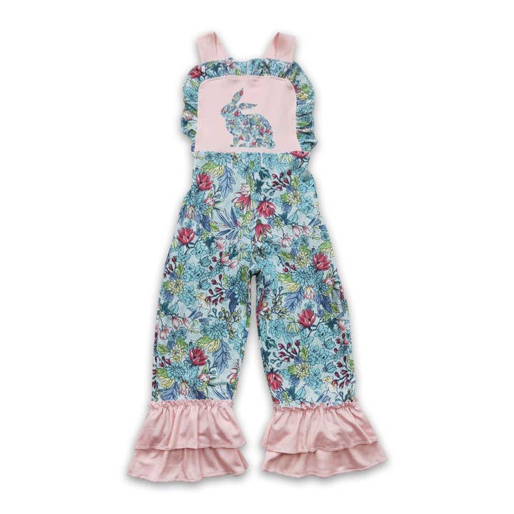Yawoo Garments - Wholesale Overalls - Kids - Floral bunny baby girls ruffle easter overalls