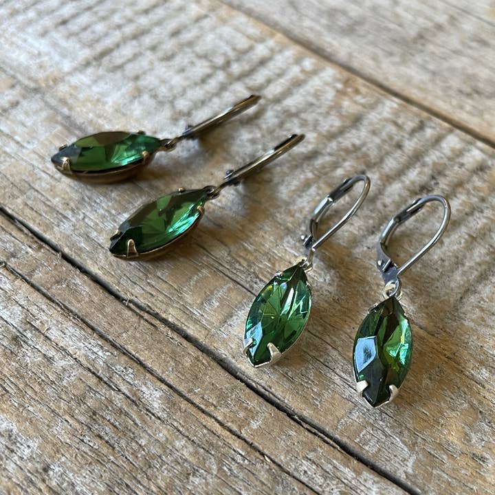 Christine Stoll | Altered Relics - Wholesale Dangle Earrings - Turmaline Green Vintage Rhinestone Earrings