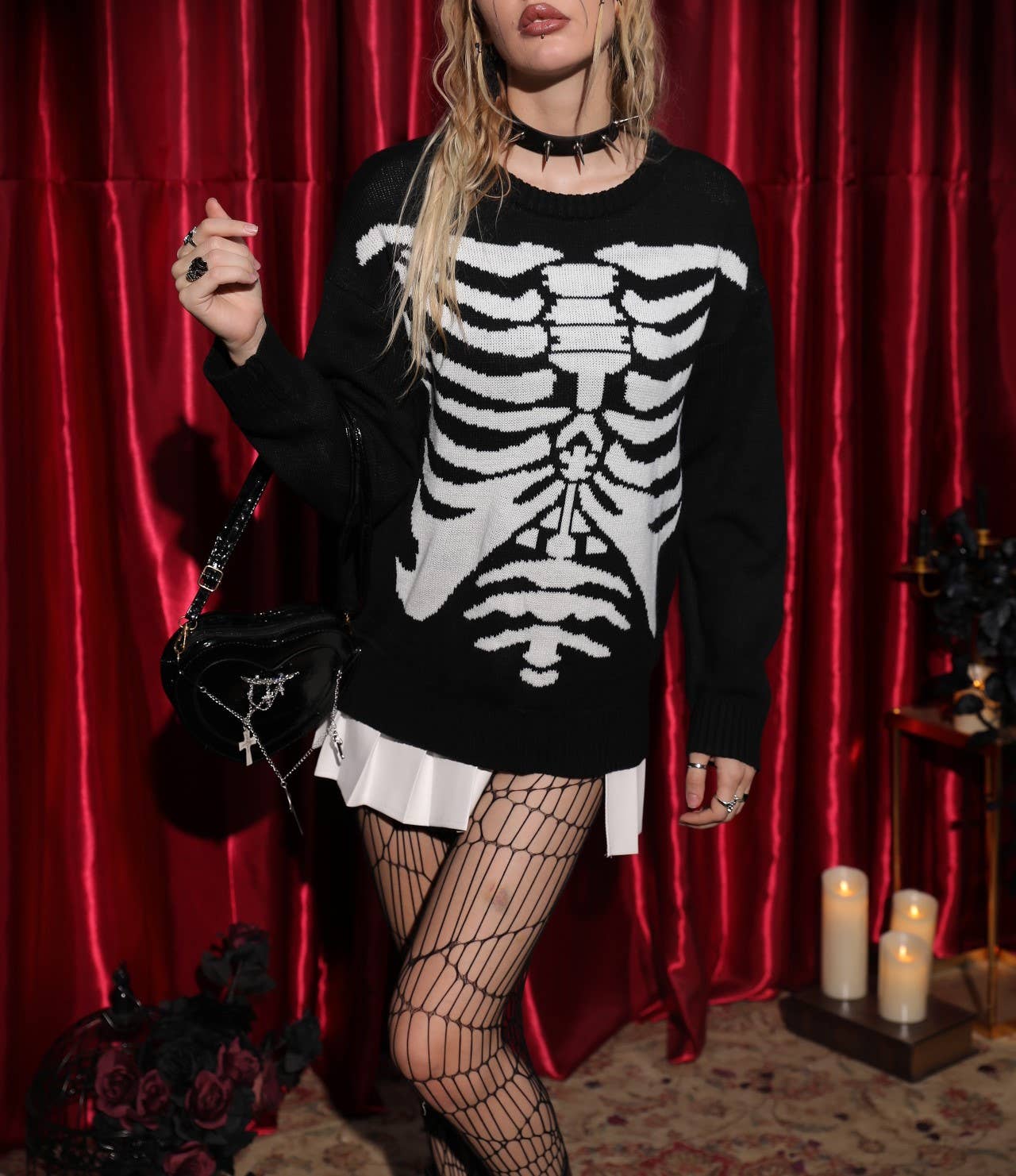 Black Skeleton loose long-sleeved knit sweater for wholesale on Faire2