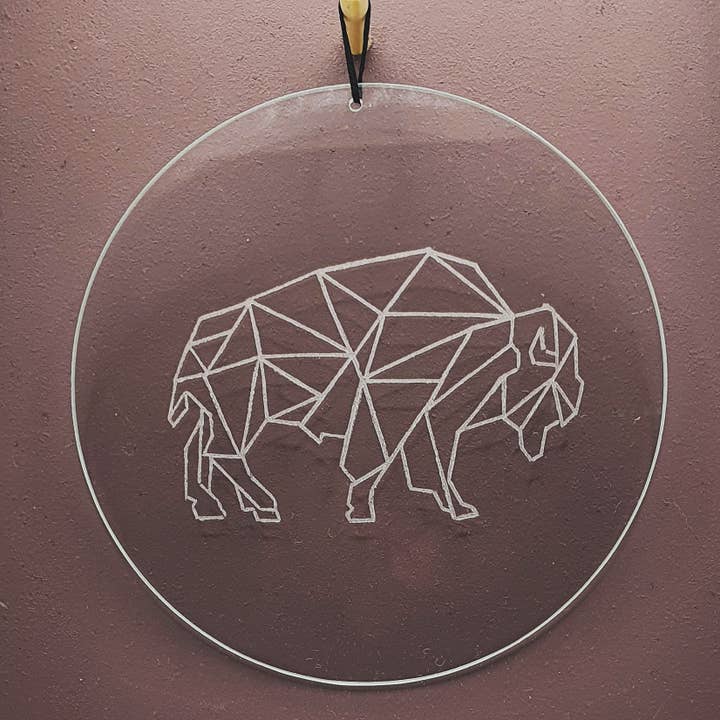 Glass Circle Engraved with Bison for wholesale by Nathan-michael Crafts