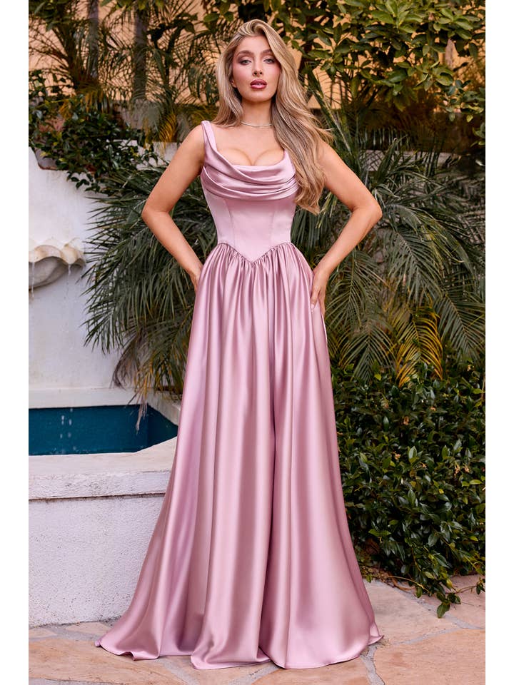 Ladivine by Cinderella Divine - Wholesale Gown – Women's - Cowl neckline with wide straps, draped scarf back & leg slit5