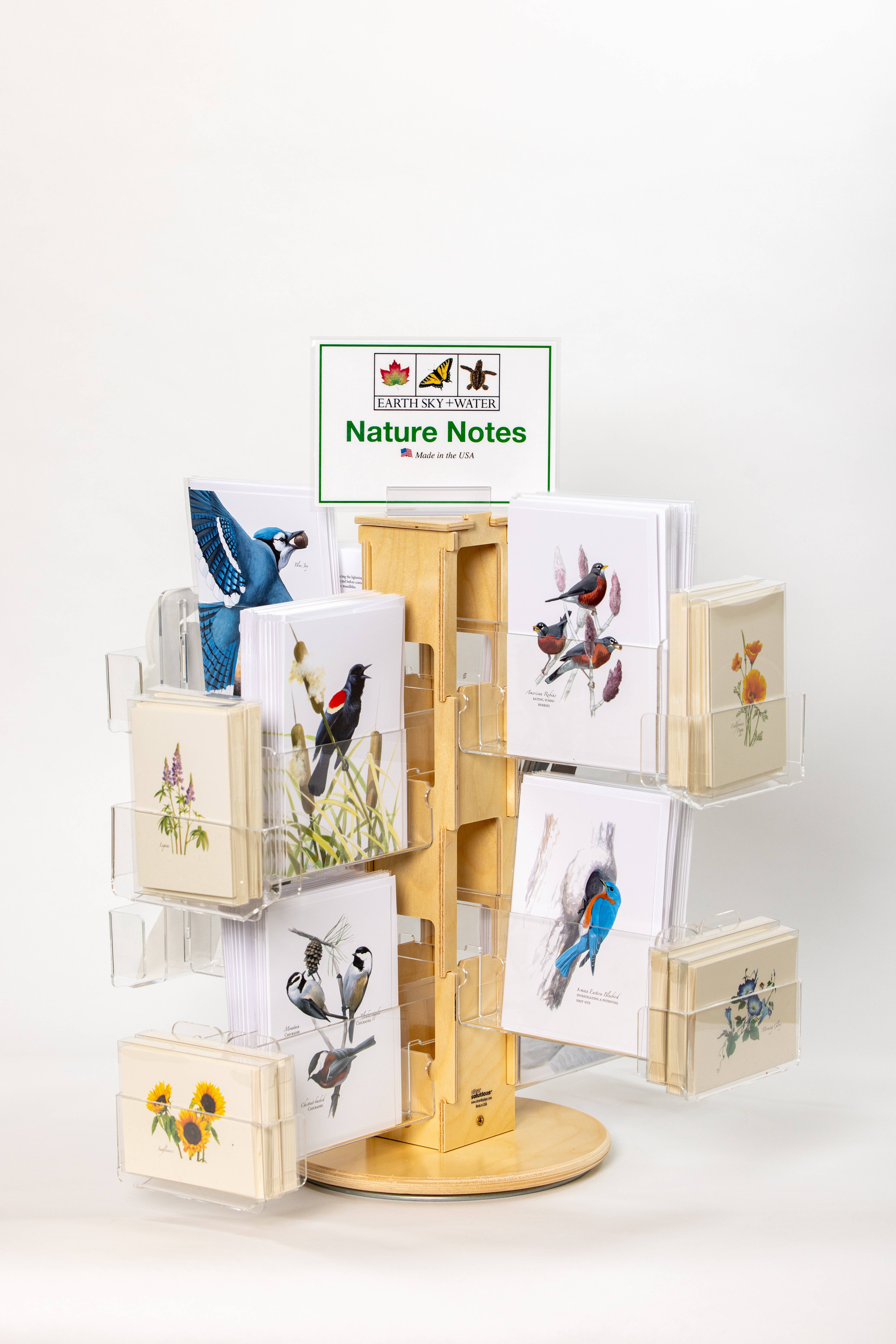 Earth Sky + Water - Wholesale Retailer Display - Paper & Novelty - #416D: 16-Pocket Wood Core Counter Spinner Display2