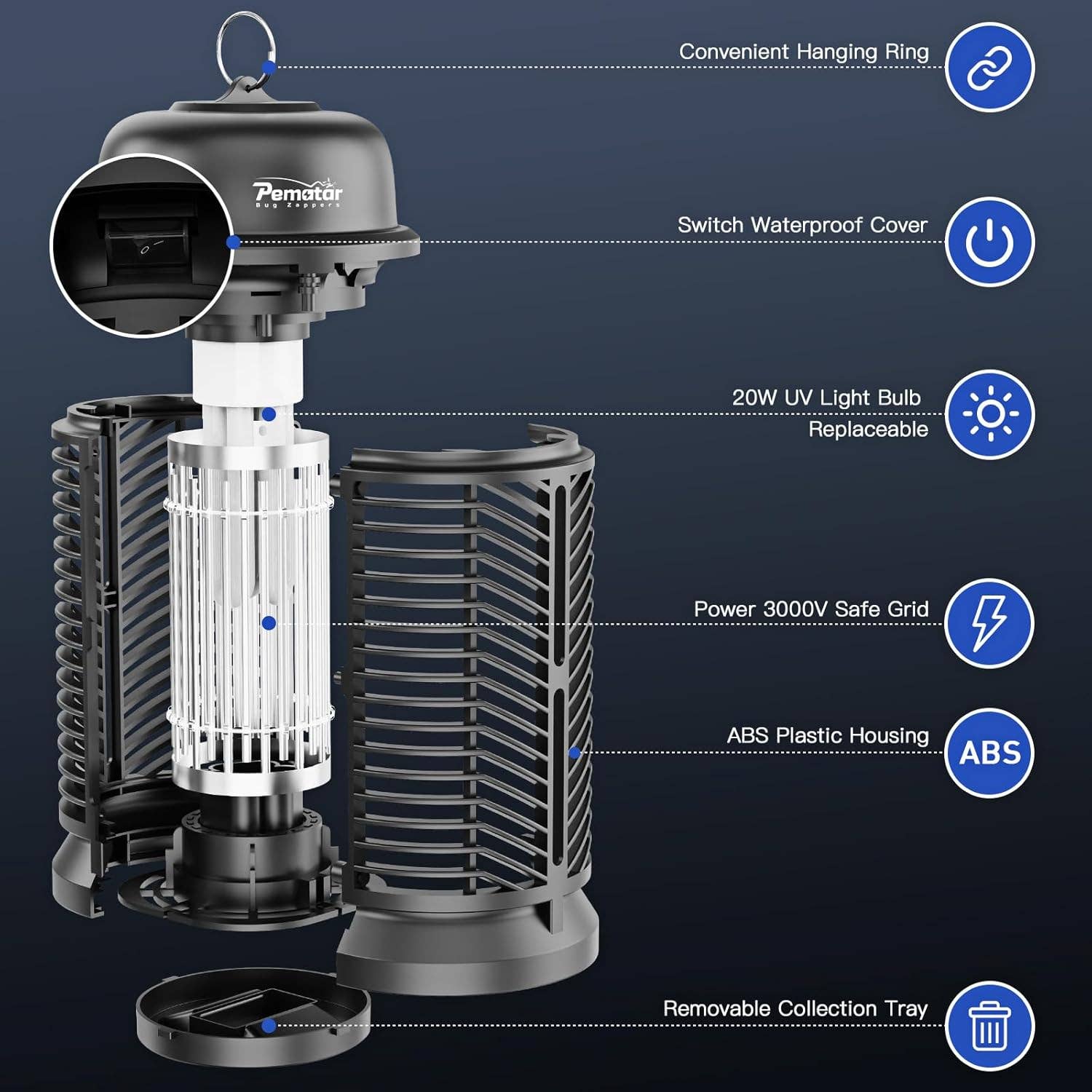 Infinite Basics - Wholesale Anti-muggenspray - Buiten Elektrische Insectendoder, 4200V/20W Hoog Vermogen Spanning Muggenvanger, IPX4 Waterdichte Vliegenvallen, Insectendoder voor Kamperen, Achtertuin, Terras en Tuin6