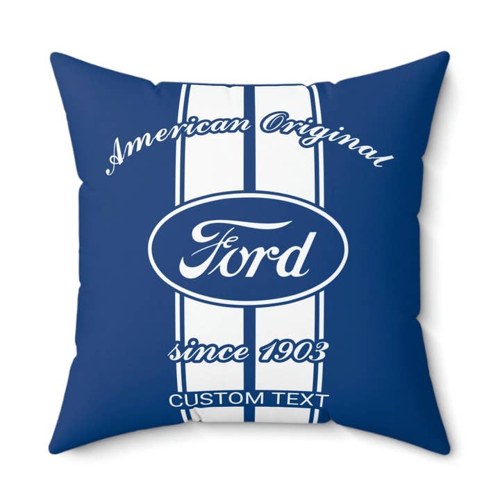 1912 Ford Emblem Oval Logo, Personalized 16 x 16 inch Pillow, Blue with White Racing Stripes, Perfect for the home or car! for wholesale by Sunbeltgifts Home Décor