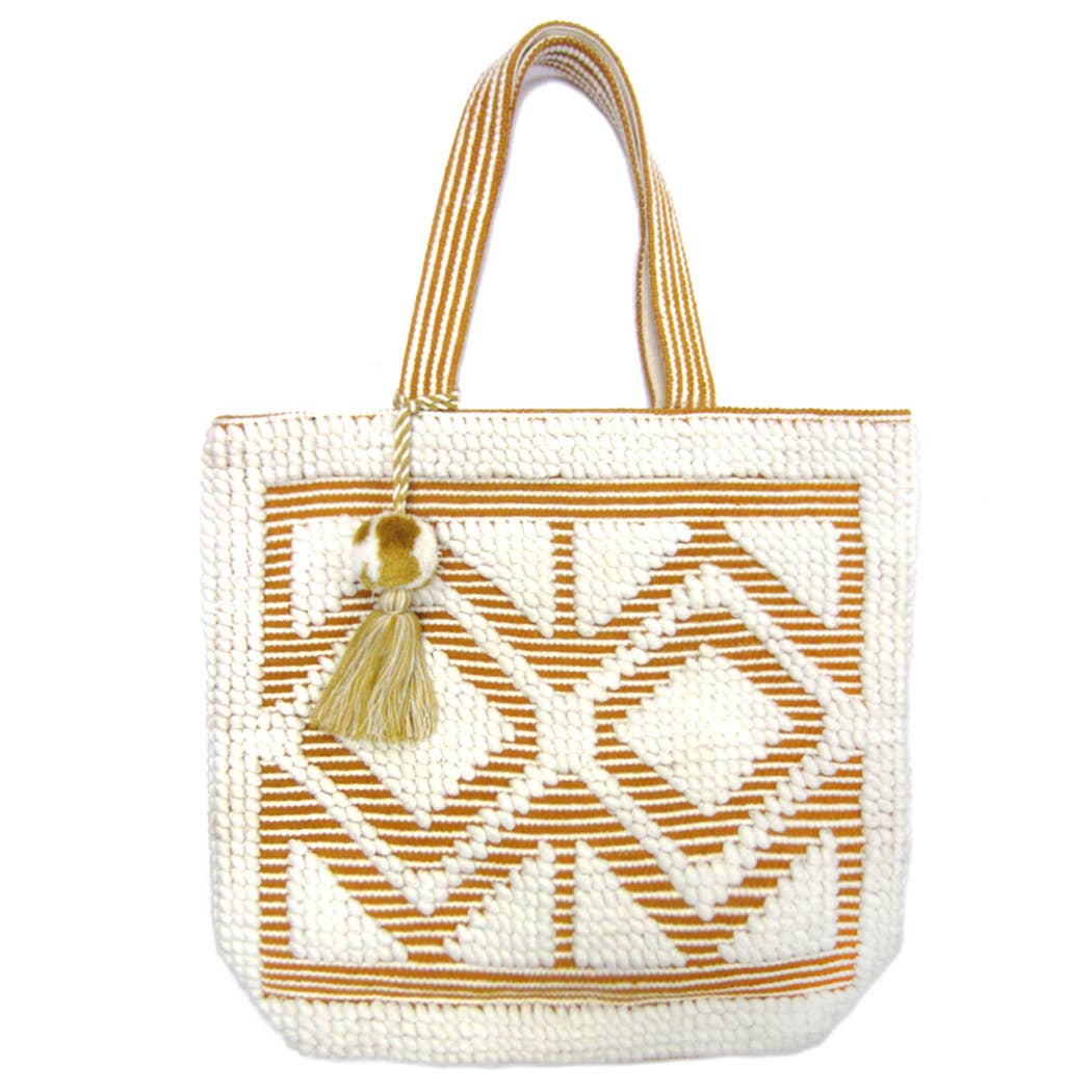 Fashion City - Vente Tote bag – femme - Sac cabas bohème tissé avec pompons et franges22