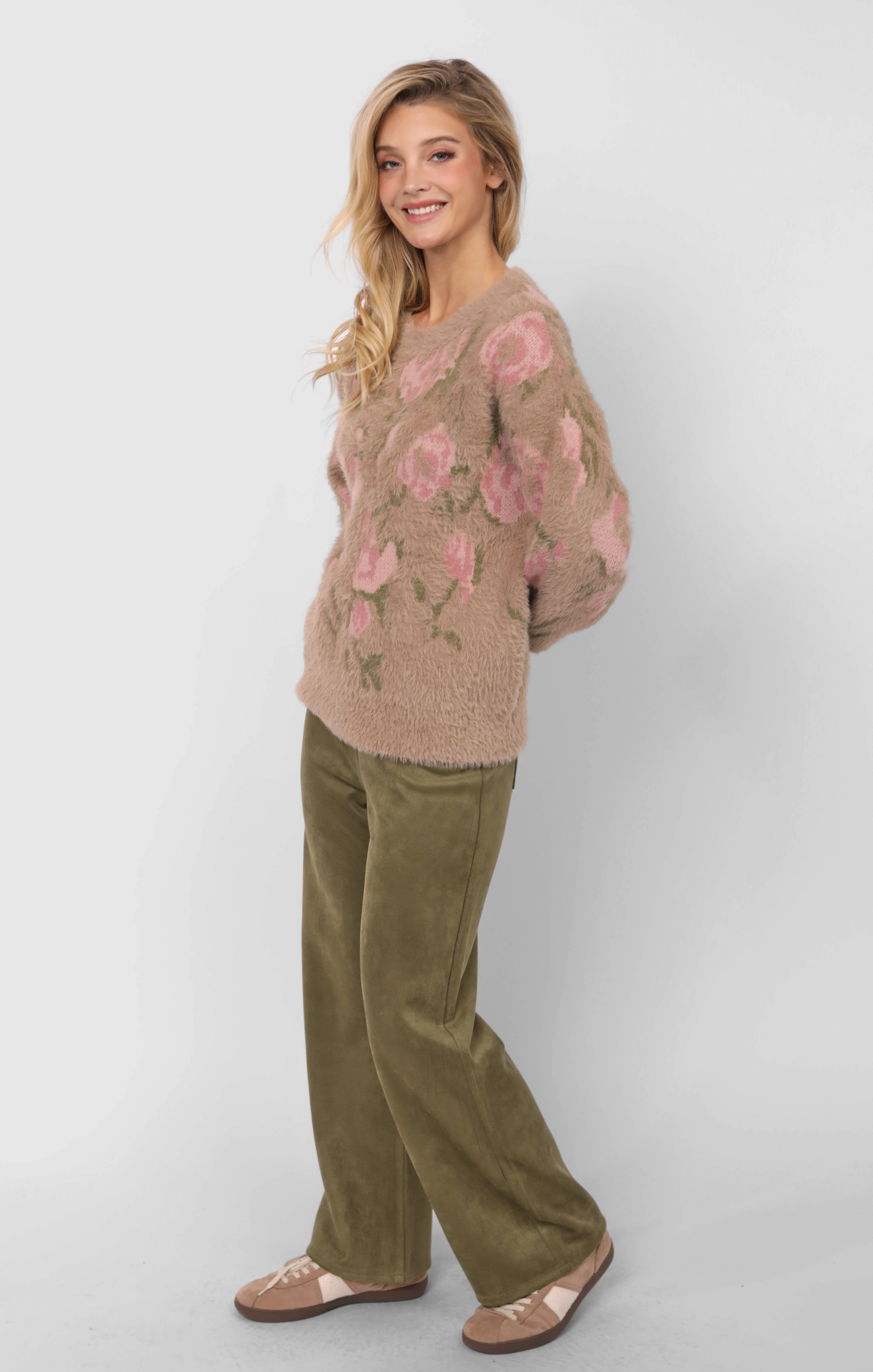 Sadie & Sage - Wholesale Knitted jumper – Women′s - Camila Eyelash Yarn Jacquard Pullover Sweater : TAUPE MULTI14