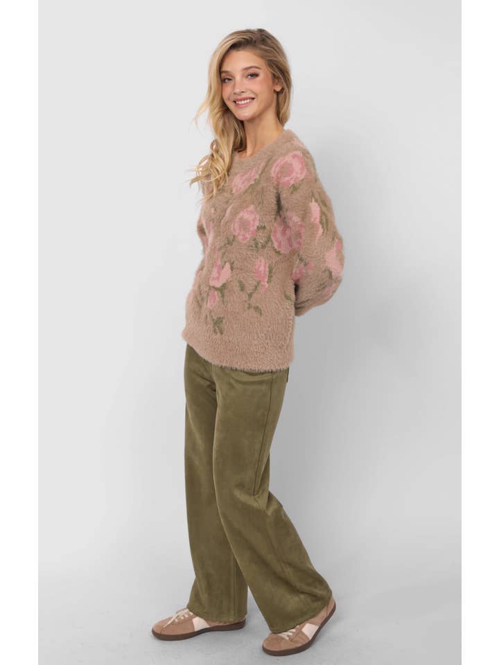 Sadie & Sage - Wholesale Knitted jumper – Women′s - Camila Eyelash Yarn Jacquard Pullover Sweater : TAUPE MULTI14