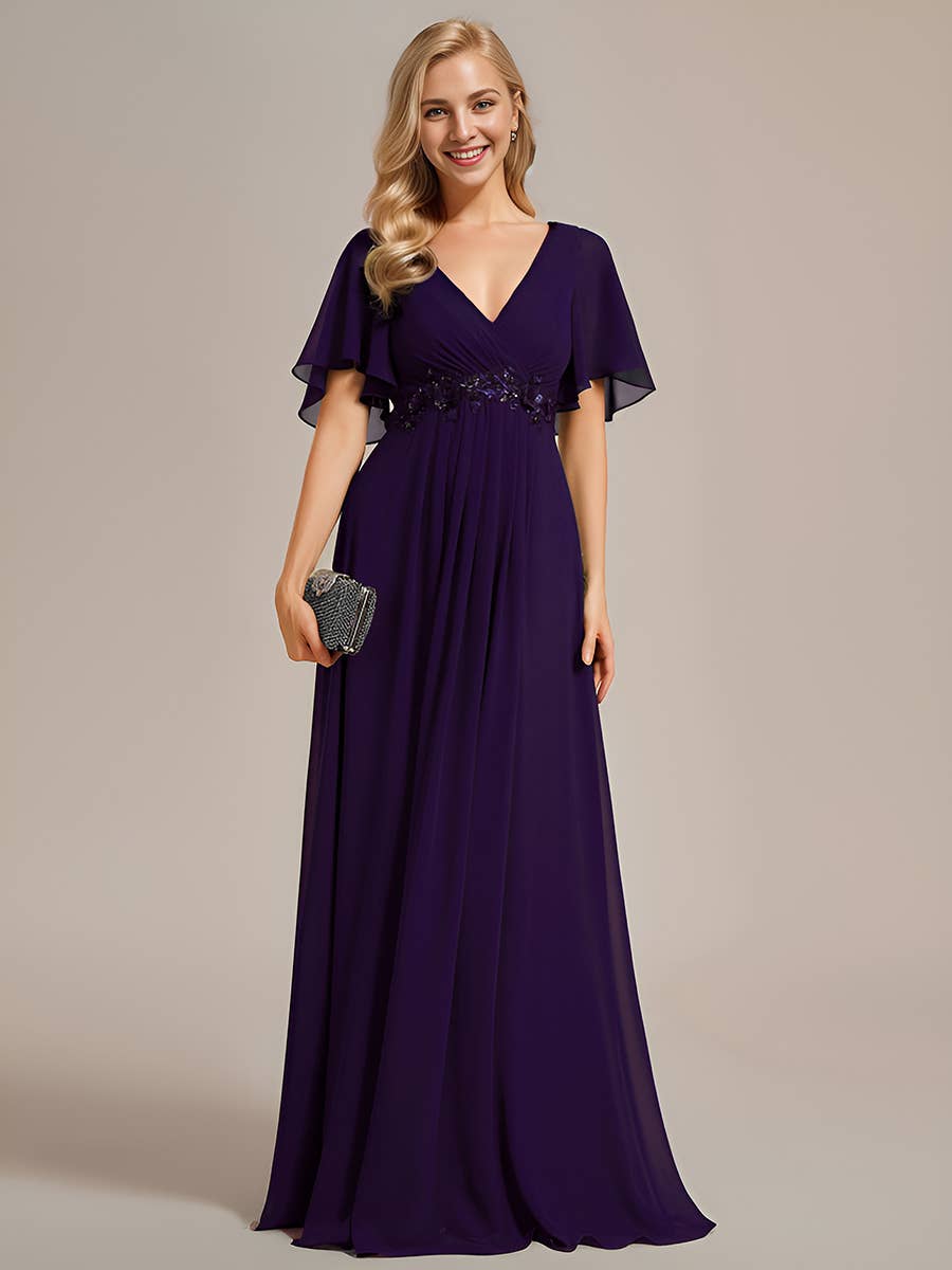 Ever-Pretty - Vente Robe de soirée – femme - Robe de demoiselle d'honneur plissée avec appliques et col en V25