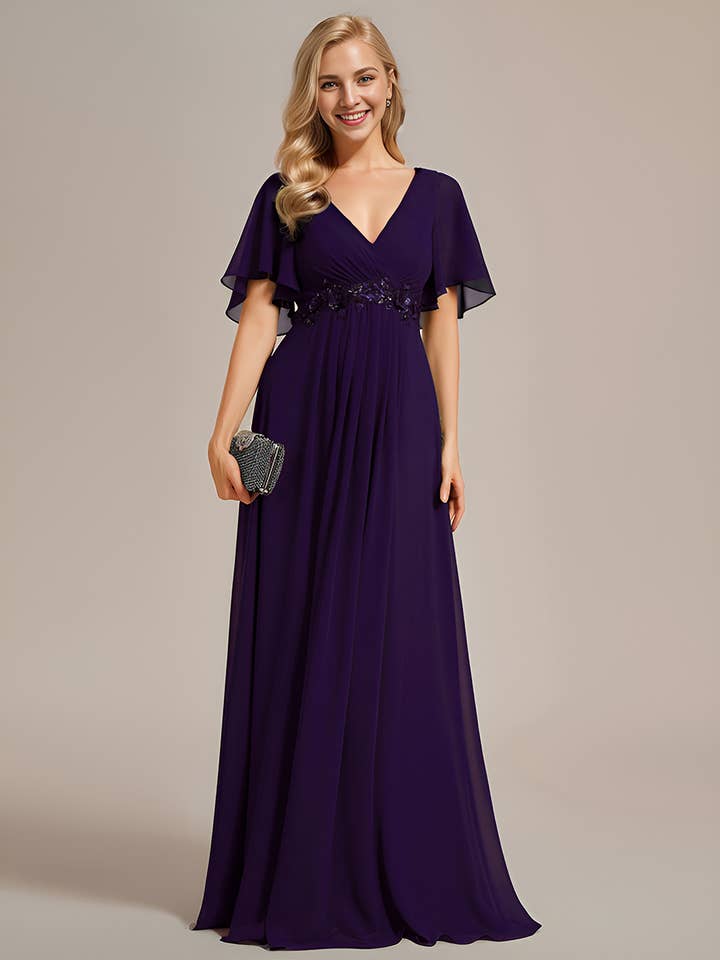 Ever-Pretty - Wholesale Gown – Women's - V Neck Appliques Pleated Bridesmaid Dress25