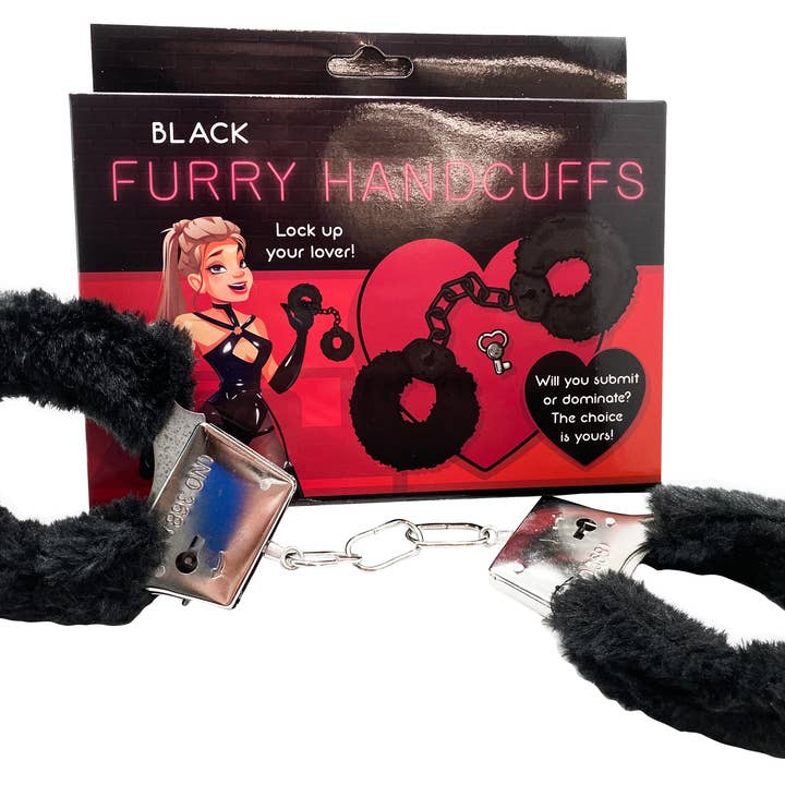 Furry Handcuffs - Black - Sexy Valentine's Day Gifts for Her for wholesale by The Diabolical Gift People - Novelty Gifts, Christmas Gifts
