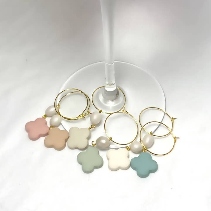 Gold Plated Stainless Steel Bead and Pearl Wine Charm Set/6 for wholesale by a&h studios