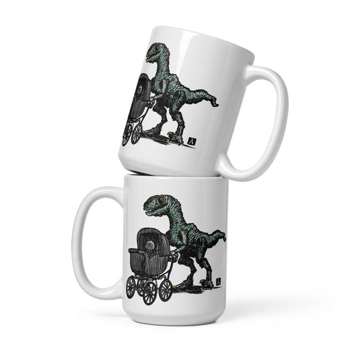 Coffee Mug With Velociraptor Dinosaur With Baby for wholesale by Bellavance Ink