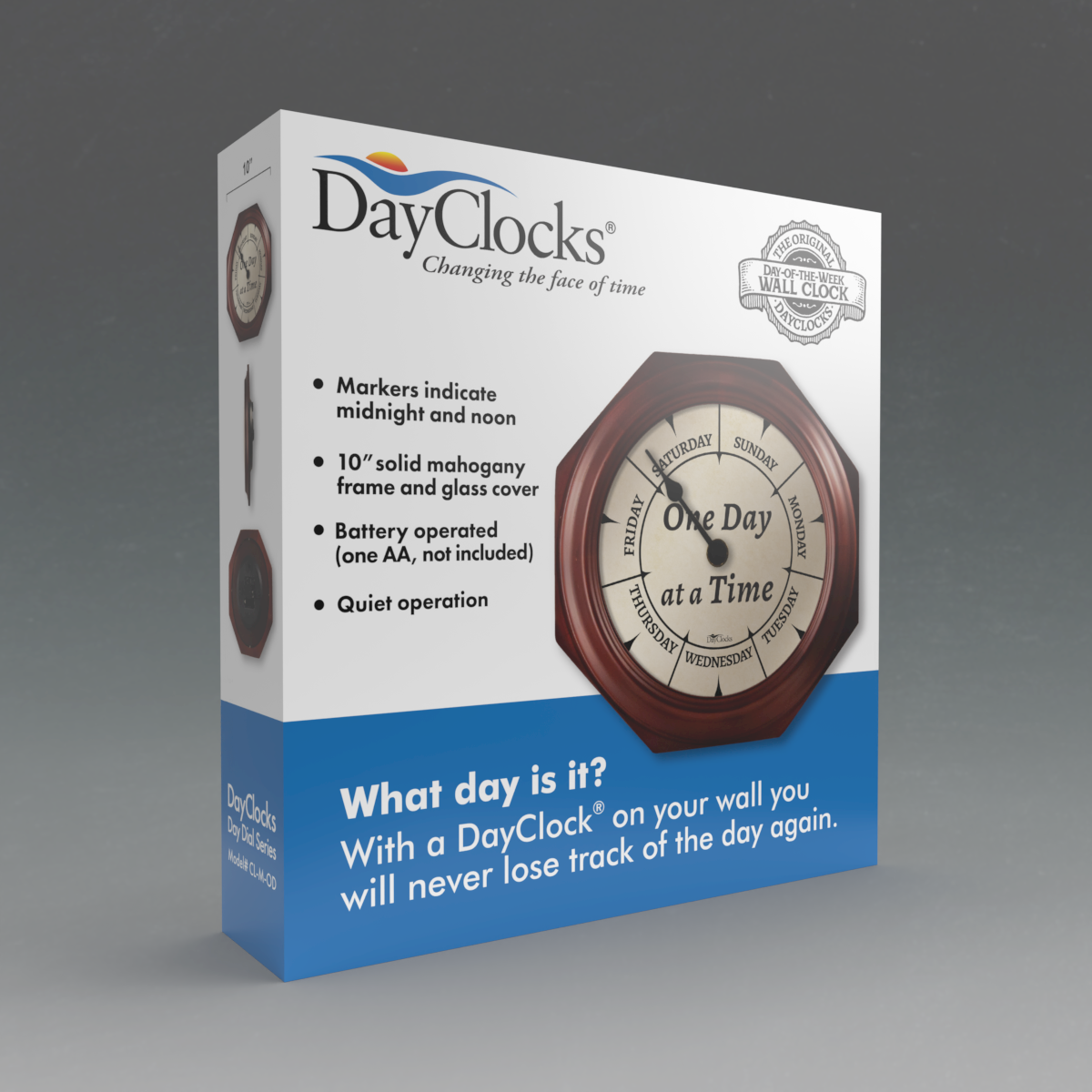 Dayclocks – wholesale Väggklocka – ”En dag i taget” dagklocka med 10" mahogny träram10