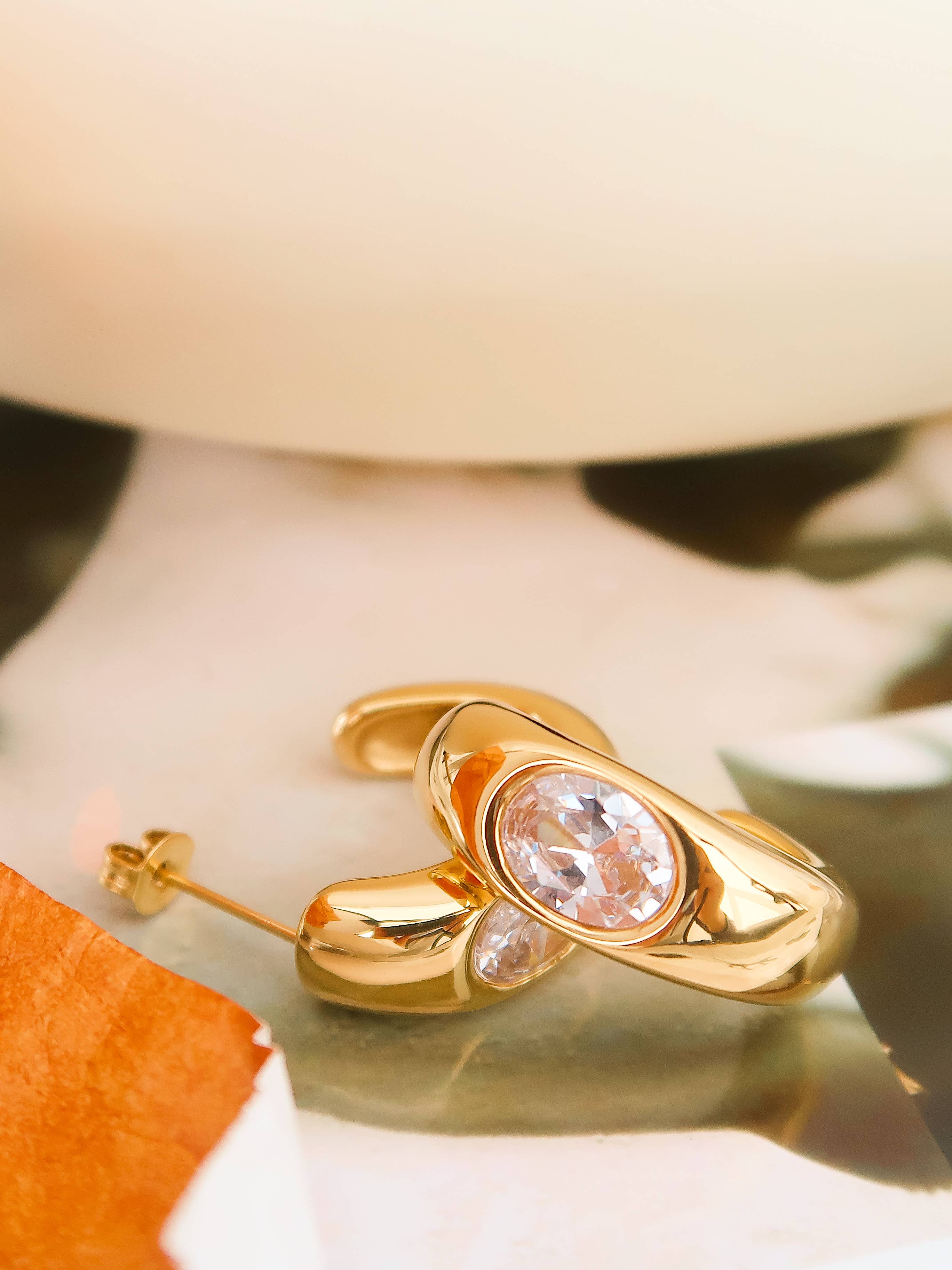 Yellow Aliénor 18K Gold Non-Tarnish CZ Classic C Hoop Earring for wholesale on Faire3