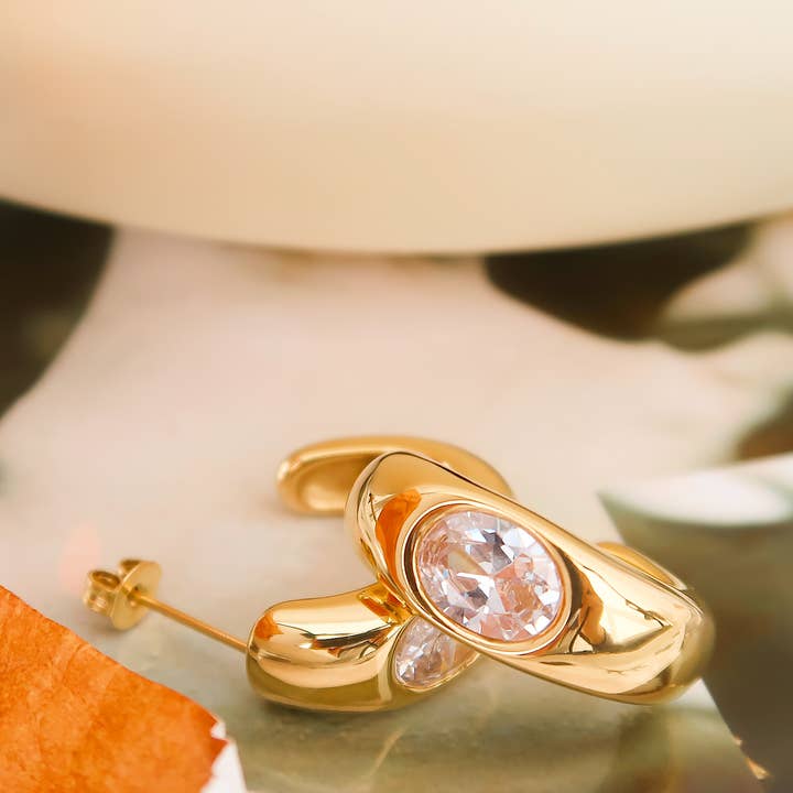 Yellow Aliénor 18K Gold Non-Tarnish CZ Classic C Hoop Earring for wholesale on Faire3