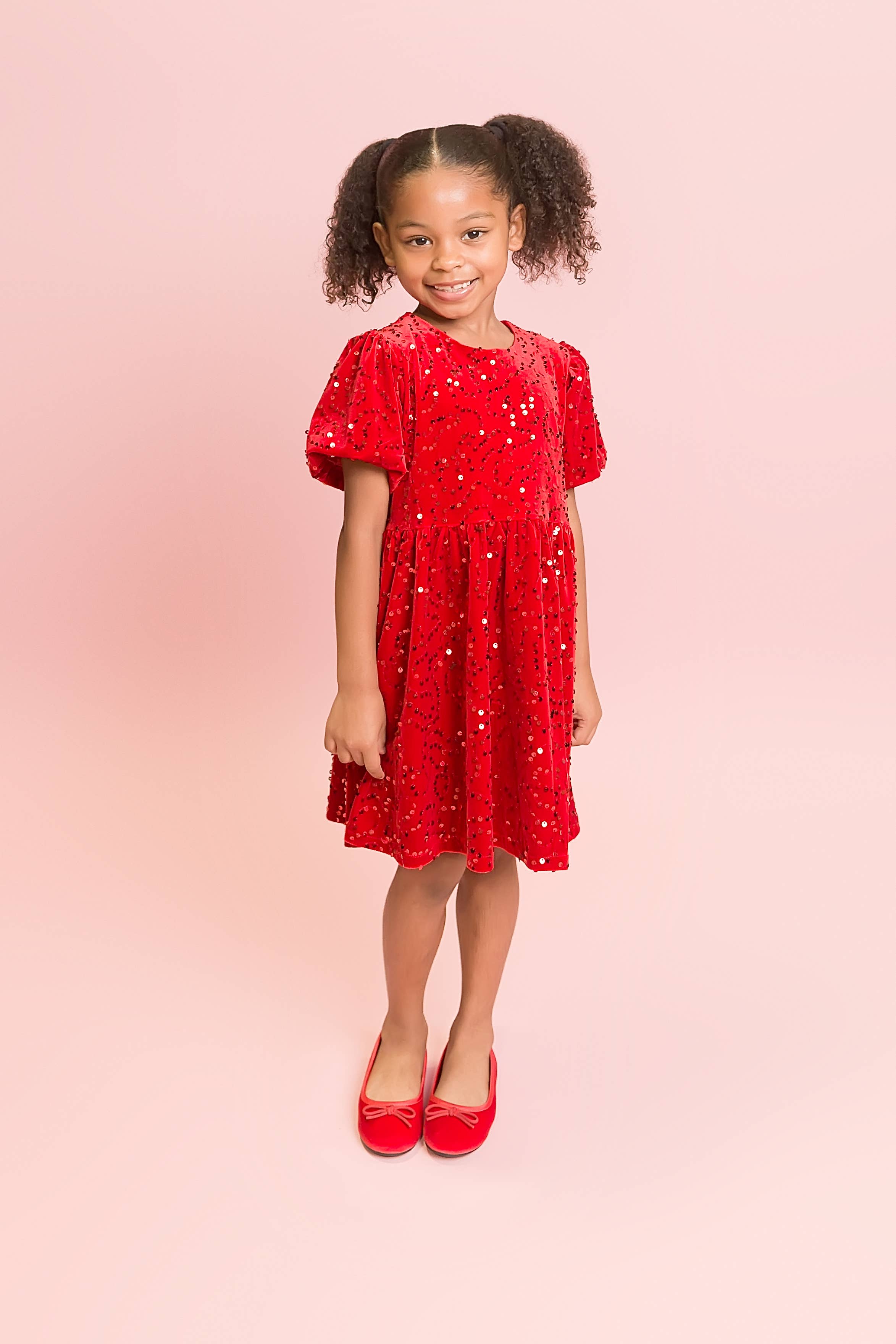 Belle Cher - Wholesale Dress - Kids - Red Sequin Velvet Dress