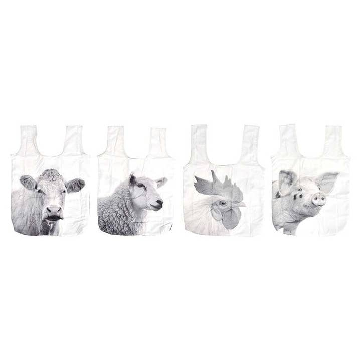 Foldable Bag Farm Animals B/W ~ Assorted for wholesale by NACH