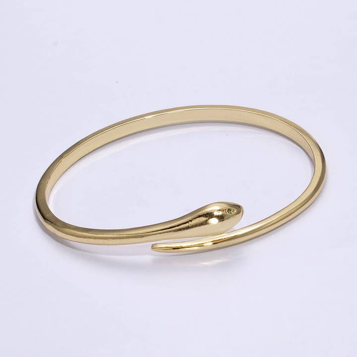 Aim Eternal - Wholesale Bangle bracelet - Clearance Pricing BLOWOUT 24K Gold Filled Green-Eyed CZ Snake Serpent Bracelet Bangle Cuff | WA-3620