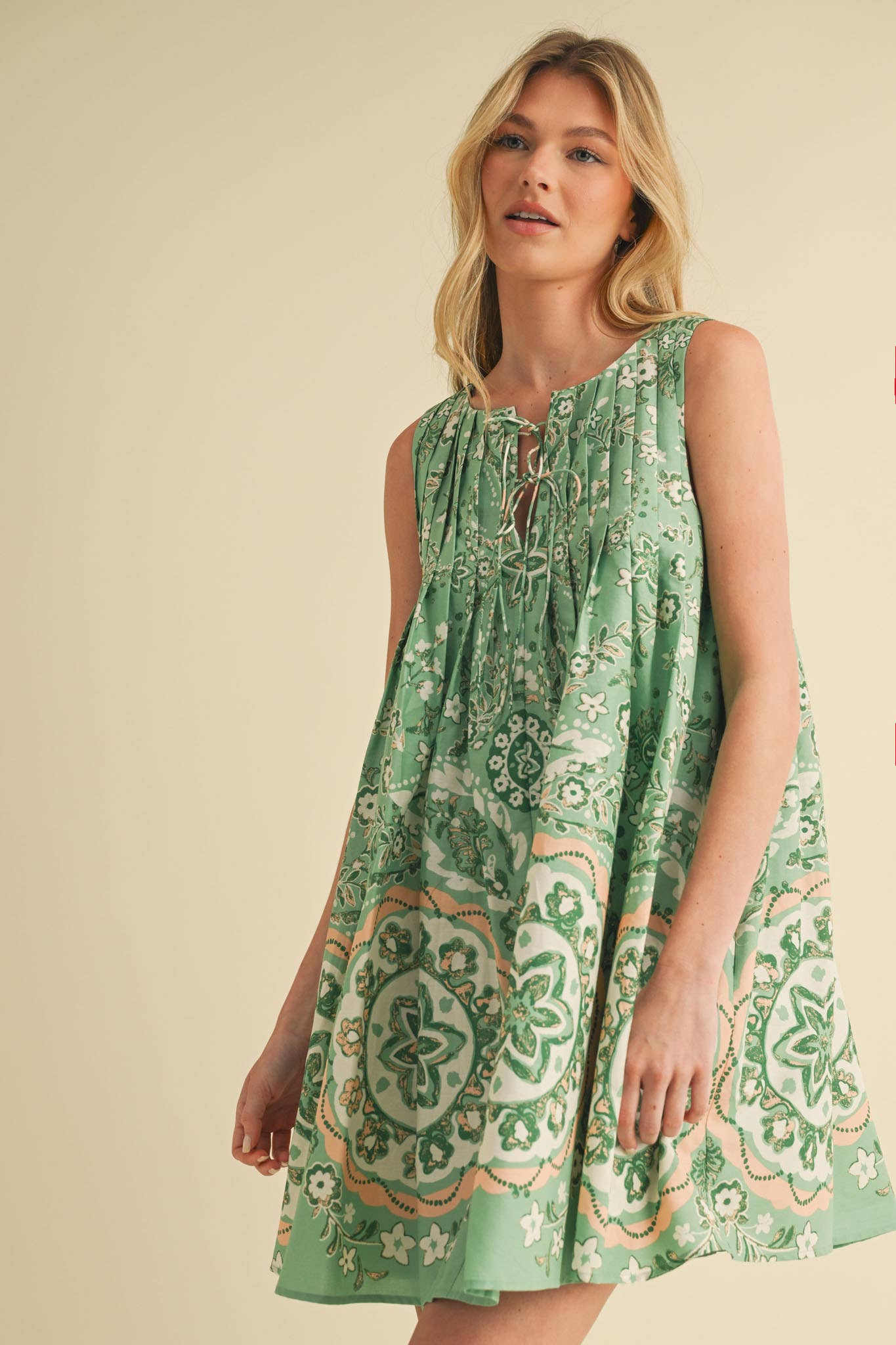 &MERCI - Wholesale Dress - Women's - EXCLUSIVE PRINT MINI DRESS WITH PLEATING MDR408628