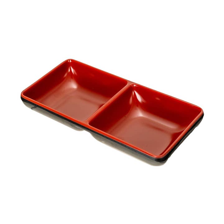 Salsera rectangular de doble división de 5.75 pulgadas de largo, serie de melamina roja y negra (50/200) para venta al por mayor de Urban Tokyo