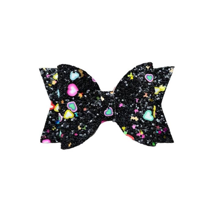 REMOVED BRAND - Vendita all'ingrosso Fiocco per capelli - Bambini - Fiocco per capelli nero glitterato con cuori luminosi