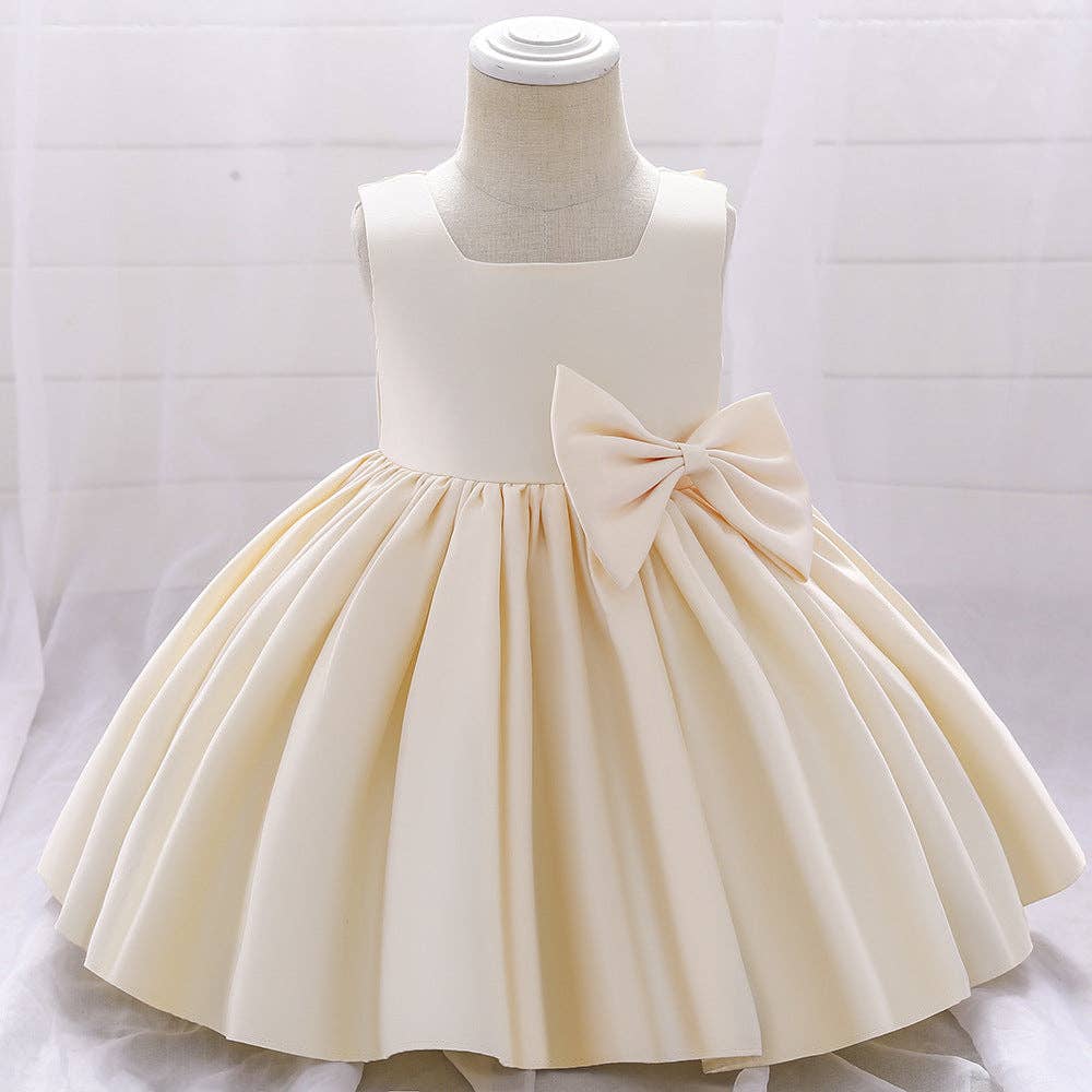 MyKids-USA® - Wholesale Dress - Baby - Baby Girl Solid Color Bow Patched Design Sleeveless Western Style Satin Dress8