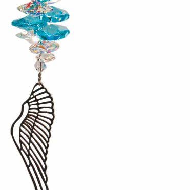 Austrian Crystal Suncatcher, Multi -faceted with Clear Teardrop and Angel Wing Link for wholesale by Byzantium Collection Ltd