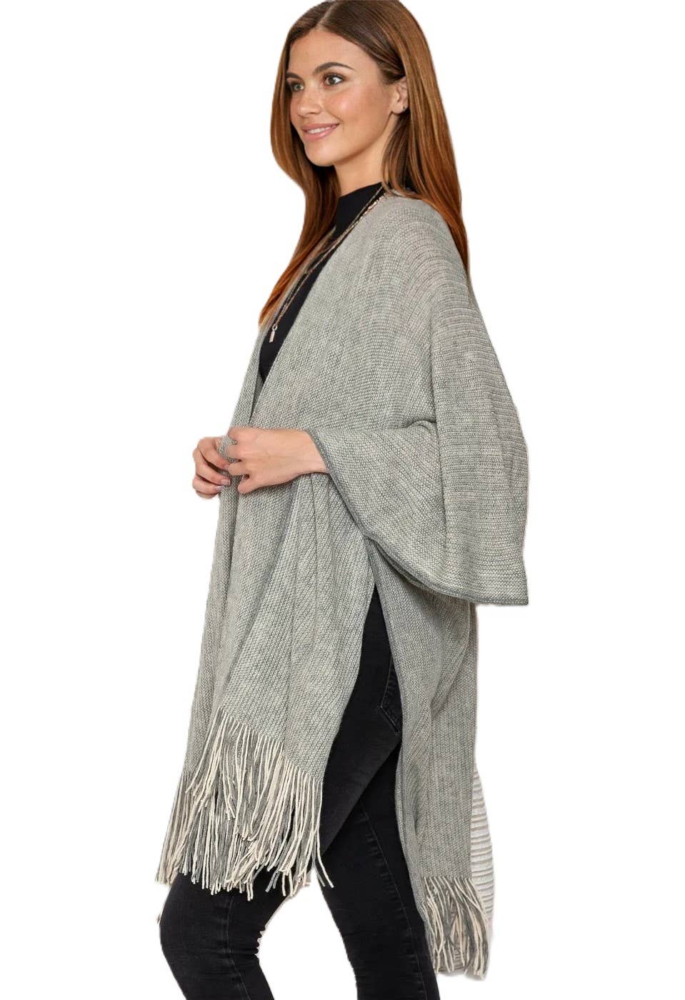 Justin & Taylor – wholesale Kofta - Dam – Harlow cardigan | Kimono-cardigan med fickor och fransad nederkant9