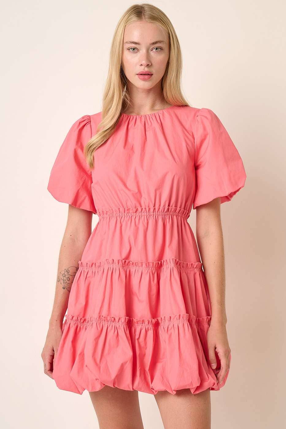 mittoshop - Wholesale Dress - Women's - BALLOON SLEEVE BUBBLE HEM MINI DRESS1