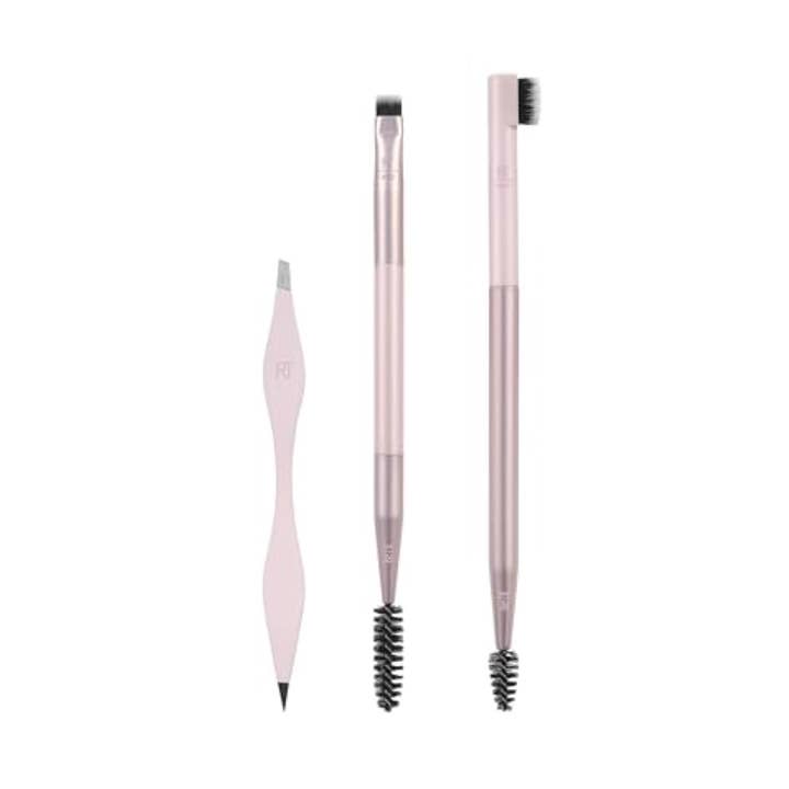 Real Techniques ögonbrynsformningsset, spole, pincett och pannborstar, verktyg med dubbla ändar, för styling och formning av ögonbrynen, få fulla, fluffiga bryn, fleranvändningsborstar, grymhetsfri, 3-delars uppsättning för wholesale av Kasa Style