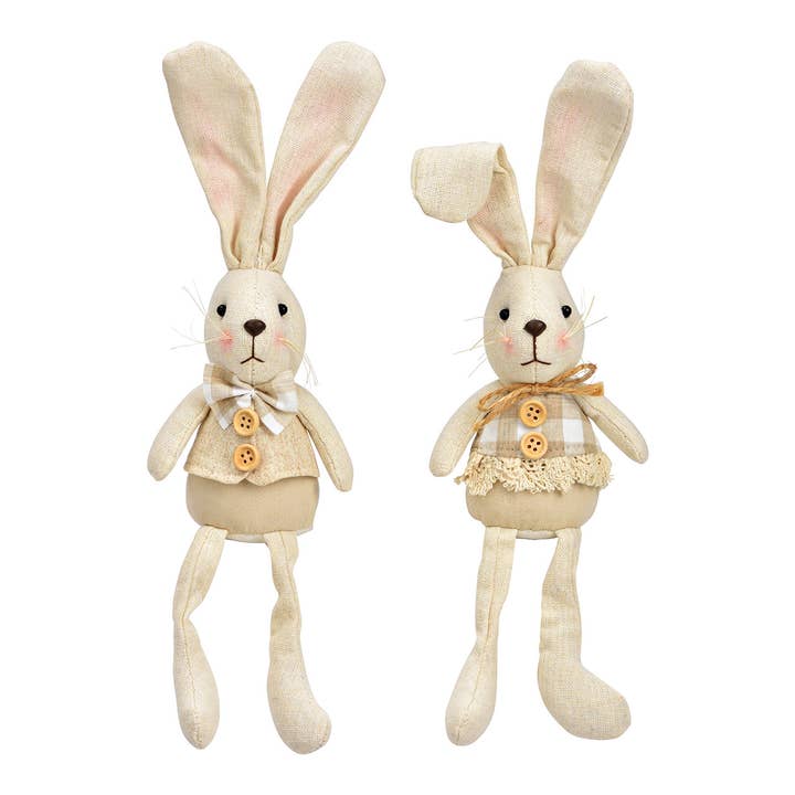 Wurm - Wholesale Decorative Figurine - Edge-sitting rabbit made of beige textile, set of 2, (W/H/D) 9x32x6cm
