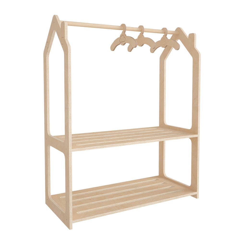Rotermond Furniture LLC - Wholesale Clothes Hangers - Roof Montessori Kids Wardrobe - Natural Wood Clothing Rack Organizer 3-Piece Set for Child's Room, Playroom, Nursery – Durable Baby Clothes Storage Furniture6
