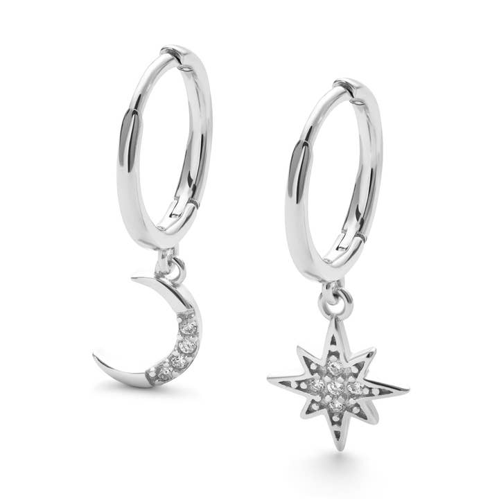 Sterling Silver Star and Crescent Moon Earrings for wholesale by Elk & Bloom