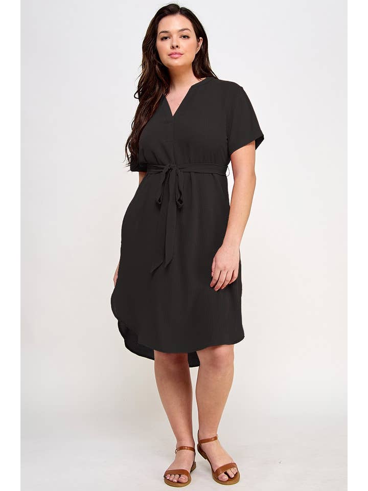 Haute Fox Plus Size & Contemporary - Wholesale Dress - Women's - Plus Size Midi V-Neck Waist Tie Dress SS2352P-D
