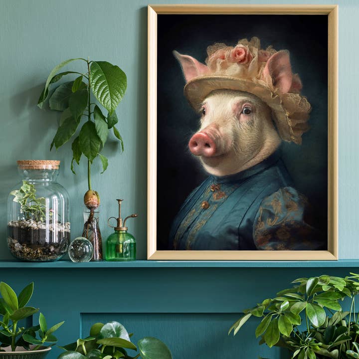 Ink & Drop – Engroshandel Kunsttryk – Pig Lady dyreportrætprint1