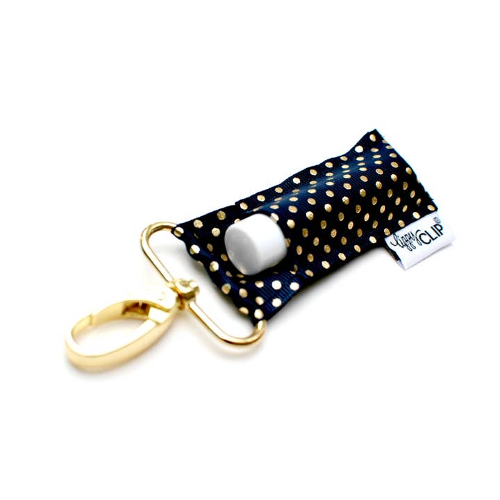 LippyClip Lip Balm Holder - Wholesale Lip Balm Case/Holder - Gold Dots on Navy LippyClip® Lip Balm Holder for Chapstick
