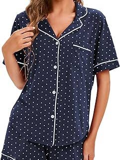 GEXWORLDWIDE - Wholesale Sleepwear Set - Women's - Women's 100% Cotton Pajamas Short Sleeve Wave point1