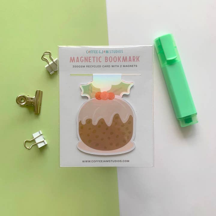 Christmas Pudding & Pages – Recycled Magnetic Bookmark for wholesale by Coffee & Jam Studios
