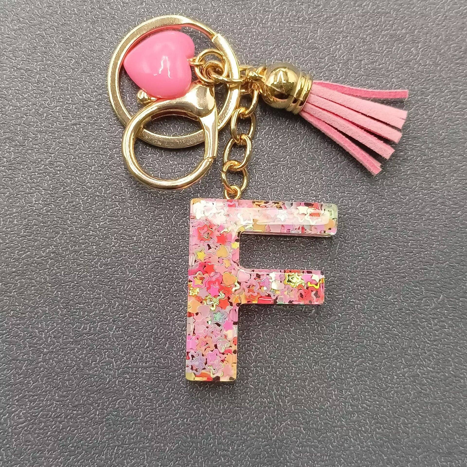 Mio Queena - Wholesale Keychain - Women's - Pink Sequin Star Resin Initials Charm Keychain Bag Ornaments35