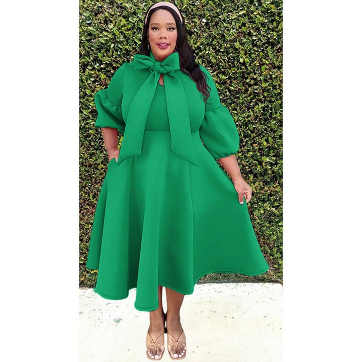 PLUS SIZE BOW NECK MIDI DRESS for wholesale by omgstyles