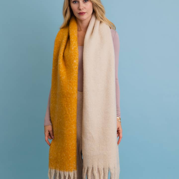 Leto Accessories - Wholesale Scarf - Unisex - Cozy Solid Two Tone Tassel Scarf