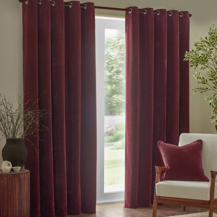 Heavy Chenille Room Darkening Eyelet Curtains Beetroot for wholesale on Faire1