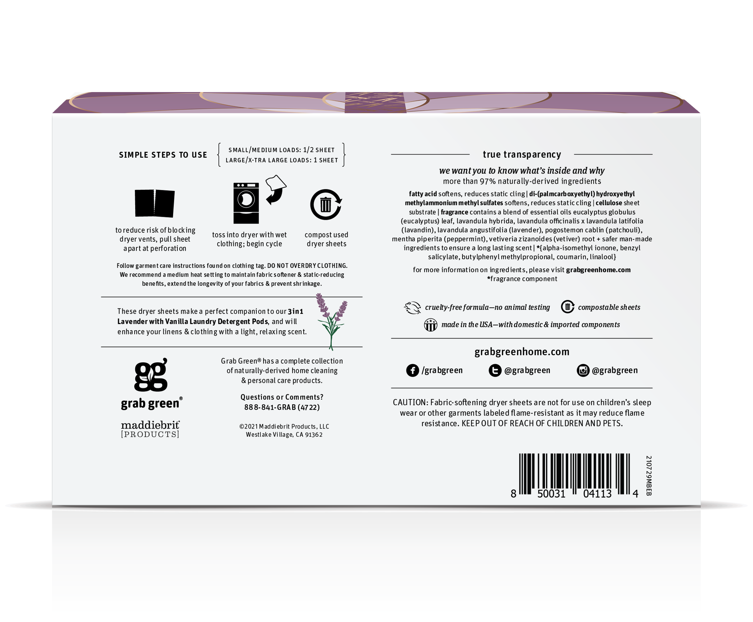 Grab Green - Wholesale Dryer Balls - Classic Dryer Sheets, Lavender With Vanilla, 80 Count1