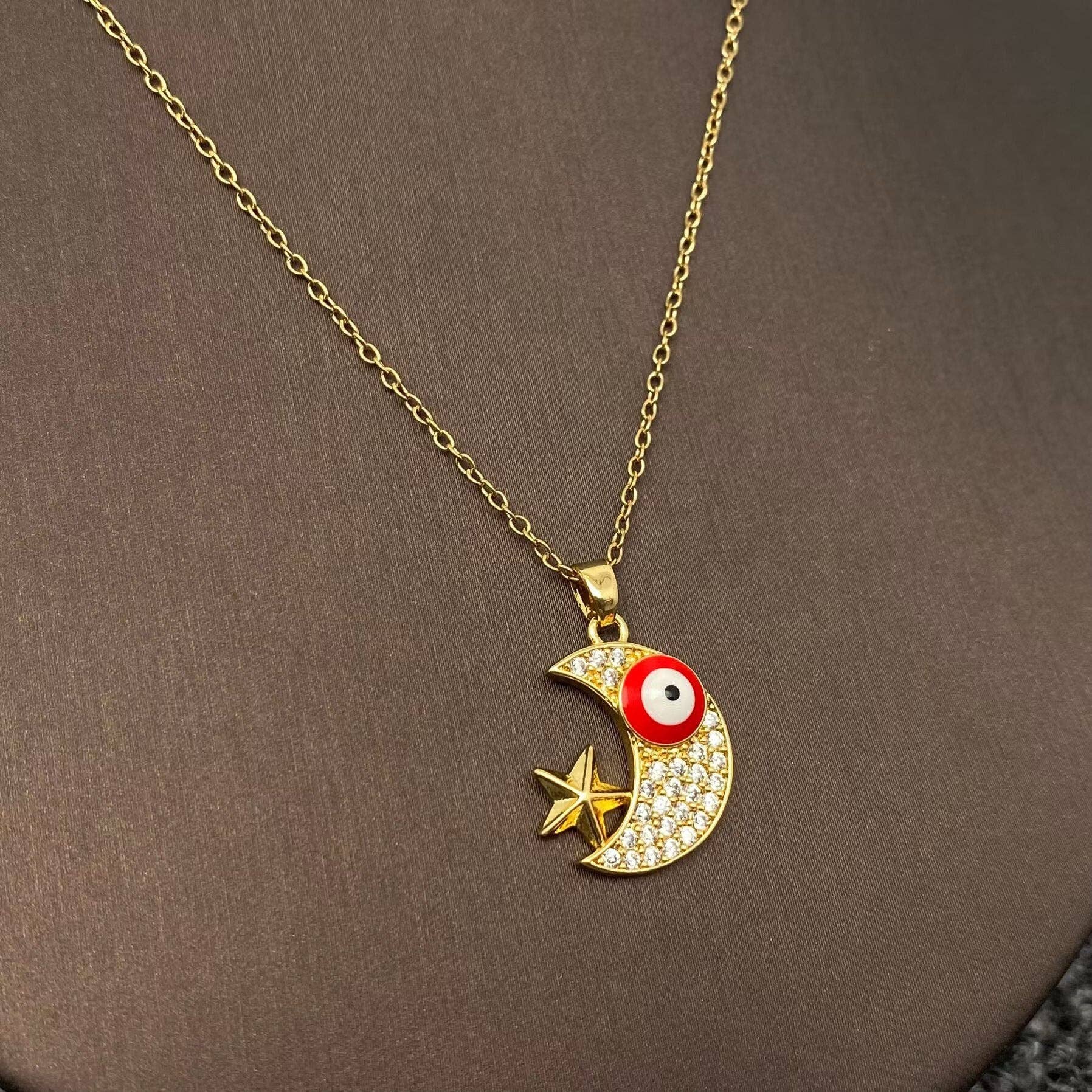 Mio Queena - Venta al por mayor Collares con colgantes/abalorios - Collar chapado en oro con colgante de ojos malvados con diamantes de imitación de varios estilos9