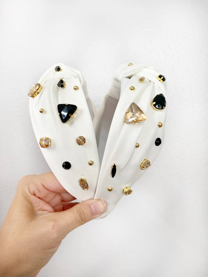 Black White & Gold Jeweled Headband for wholesale by Valois Designs