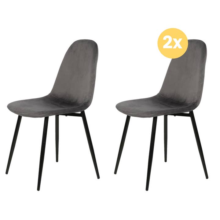 Sæt med 2 fløjl spisestuestole antracit for engroshandel hos TONES Furniture