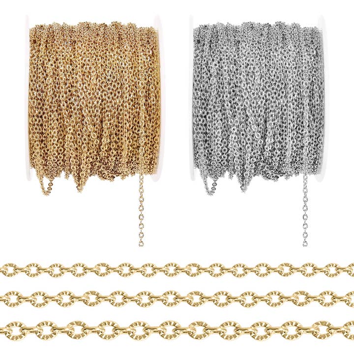 WJW - Wholesale Craft Supplies - 18K Gold PVD Stainless Steel Crimped Oval Chain - By The Foot / SPL1030