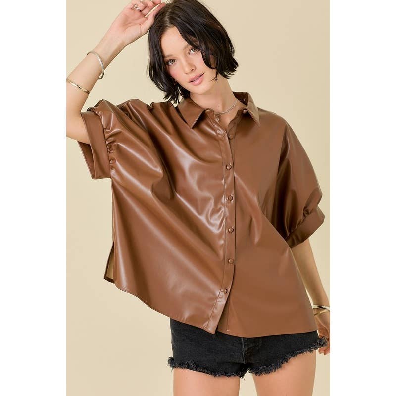 STYLE USA - Wholesale Tunic - Women's - PU COLLARED OVERSIZED SHIRT10