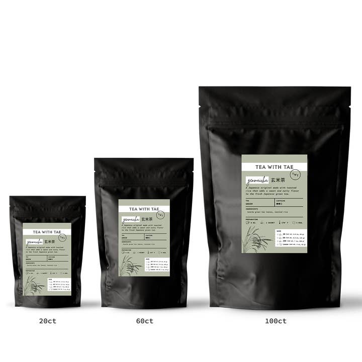 Genmaicha Japanese Green Tea Pouch (20, 60, or 100 tea bags) for wholesale by Tea with Tae